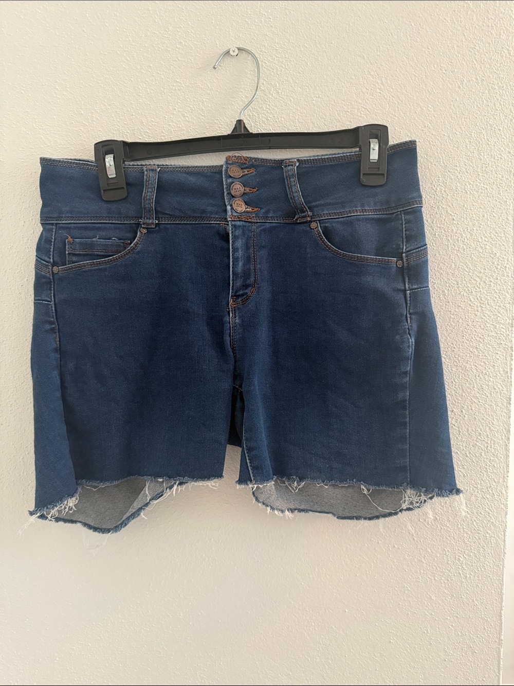 Wax Jean Dark Blue High-Waist Raw Hem Denim Shorts